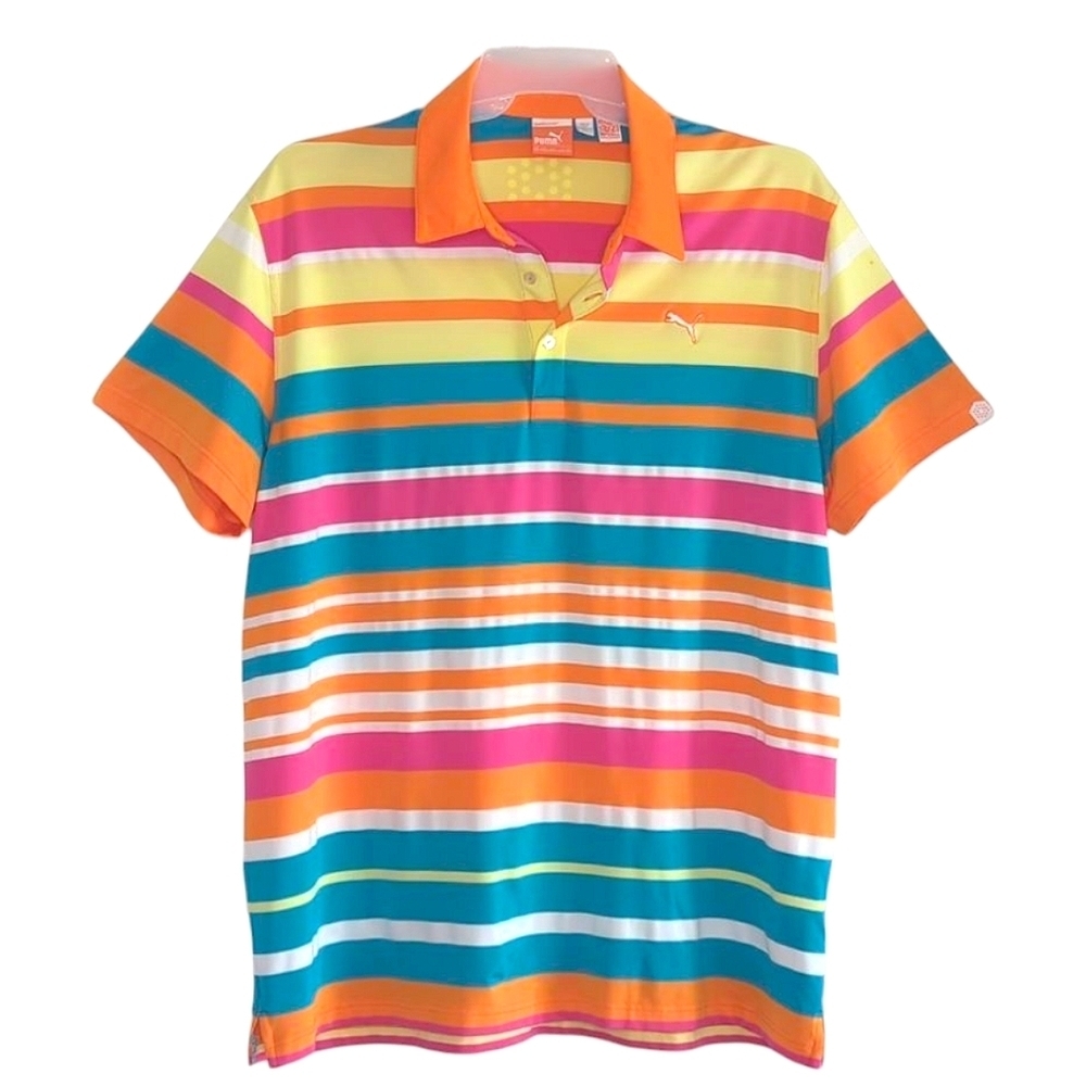PUMA Striped Polo Shirt Sport Lifestyle CELL Collection Colorful Golf XXL